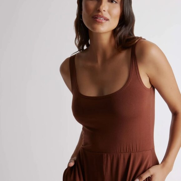 Quince Tencel Jersey Fit & Flare Midi Dress, Brown, NWT (M) - Picture 2 of 7